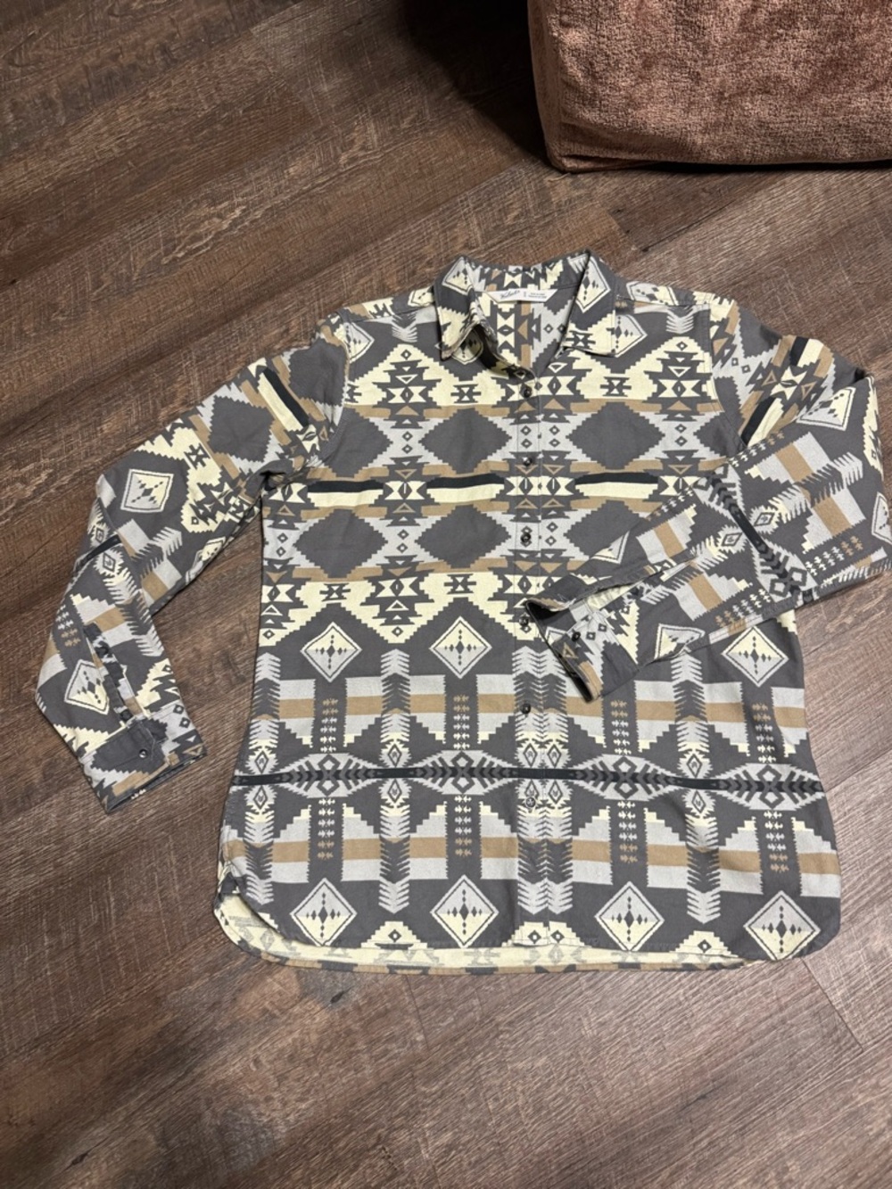 Woolrich Flannel Shirt Long Sleeve Women’s Medium Keystone Printed Gray Aztec